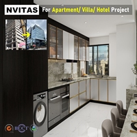 Solution de meubles de cuisine modernes et écologiques sur mesure pour appartements, avec robinet en verre et charnières, pour les fournisseurs de solutions de construction et le développement immobilier