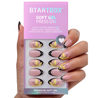 Kit de faux ongles 3D papillon sculptés de haute qualité, en gel souple, avec pointe française noire, à presser, vente en gros, avec colle
