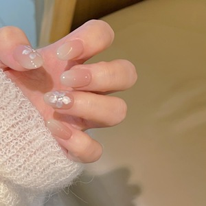 <span class=keywords><strong>Uñas</strong></span> Postizas Hechas a Mano con Diseño de Camelia Ovalada y Cuadrada, Acabado Brillante en Degradado Blanco, <span class=keywords><strong>Uñas</strong></span> Acrílicas Artificiales con Diseño Floral - Product Image 3