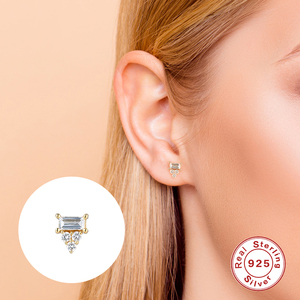 Modern Single Diamond Shaped Rectangular Bread Spiral <b>Cartilage</b> Ear Stud Jewelry 925 <b>Silver</b> Stud <b>Earrings</b> - Product Image 5