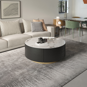 Ensemble de Table Basse Ronde Gigogne avec Tiroir de Rangement en Verre et Ardoise pour Salon - Ensemble de 2 Tables Basses Modernes pour Canapé et Thé Ensemble de Table Basse Ronde Gigogne avec Tiroir de Rangement en Verre et Ardoise pour Salon - Ensemble de 2 Tables Basses Modernes pour Canapé et Thé
