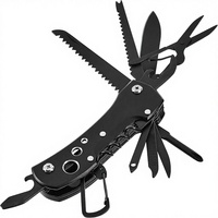 Couteau de poche multifonction industriel en acier 15-en-1 avec lame de scie et ciseaux, étui inclus, pour la randonnée, le camping et la survie, noir