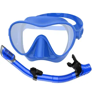 Mascherina per nuoto con vista panoramica regolabile per adulti Dry Top Snorkel pieghevole Snorkel Set per lo Snorkeling per adulti con Spray Anti-nebbia