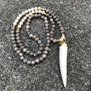 <span class=keywords><strong>Collana</strong></span> <span class=keywords><strong>con</strong></span> Pendente in <span class=keywords><strong>Corno</strong></span> di Osso Tibetano LS-D2494, Stile Boho Gitano, <span class=keywords><strong>con</strong></span> Perline in Pietra Preziosa - Product Image 2