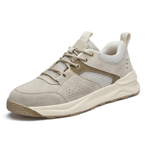 Chaussures de course d'été respirantes à semelle fine pour hommes, nouvelles baskets en maille tendance, couleur unie, tige en cuir véritable, chaussures décontractées - Product Image 5