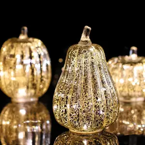 Zucca decorativa per feste in vetro di Halloween con lampada in vetro zucca natalizia a luce LED
