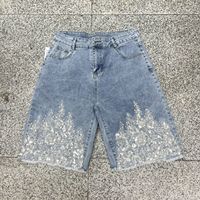 Shorts cargo en jean tissé écoresponsable, délavé, uni, taille mi-haute élastique, coupe ample, orné de strass, style urbain, personnalisé pour homme