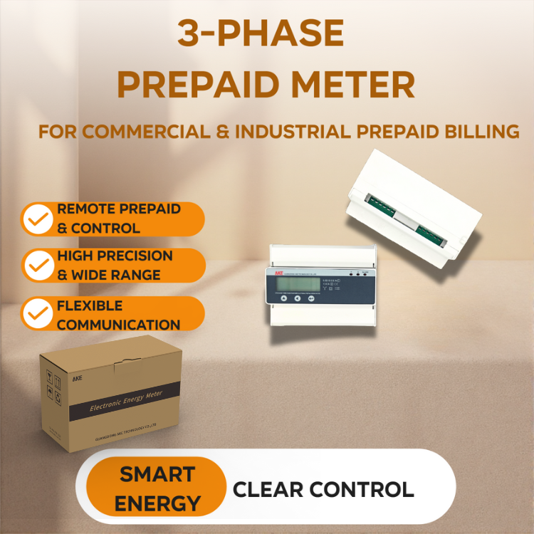 Three Phase Prepaid Smart Energy Meter CT Connection 35mm DIN Rail ...
