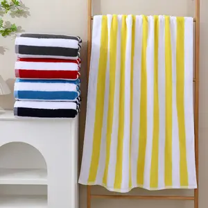 Высококачественное пляжное полотенце из 100% хлопка/полотенце для бассейна из двойной пряжи прочные бежевые полосатые пляжные полотенца большого размера 30x70