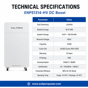 แบตเตอรี่สำรองไฟ 16kWh 400V LiFePO4 รุ่น ENP51314-HV ระบบเพิ่มแรงดันไฟฟ้ากระแสตรง ประสิทธิภาพ 98% 6000 รอบการใช้งาน รับประกัน 10 ปี มาตรฐาน IP65 CE จากโรงงานโดยตรง - Product Image 5