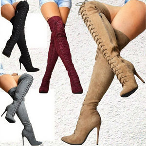 Botas Altas de Tacón de Aguja de 20 cm para Mujer, Estilo Exótico, de Ante Sintético, con Punta Abierta y Cierre de Cremallera, para Pole Dance - Product Image 3