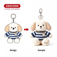Porte-clés en peluche personnalisé, chiot blanc avec pull rayé, chaîne dorée, OEM, faible MOQ, directement de l'usine, breloque de sac en peluche douce