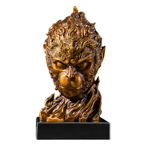 Escultura de cabeza de mono de cobre y oro, adorno artístico hecho a mano de cobre para escritorio, decoración de oficina - Product Image 3