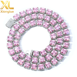Pink Gemstone Tennis <b>Chain</b> Bracelet Micro Pave Zircon Bling Necklace 18K Gold Plated Copper Hip Hop <b>Rapper</b> Jewelry Set - Product Image 1