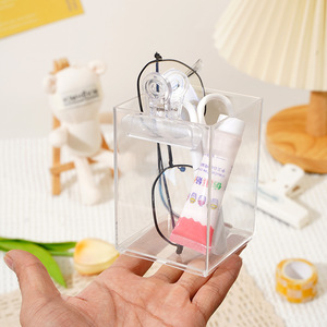 Porte-stylo carré en acrylique, Tube de rangement en plastique transparent pour papeterie, pour étudiants, organisation du bureau - Product Image 3
