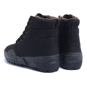 Bottes d'hiver en coton à tige haute doublées de polaire, noires, unisexes, à talon moyen, pour la neige, pour temps froid, pour adultes - Product Image 1