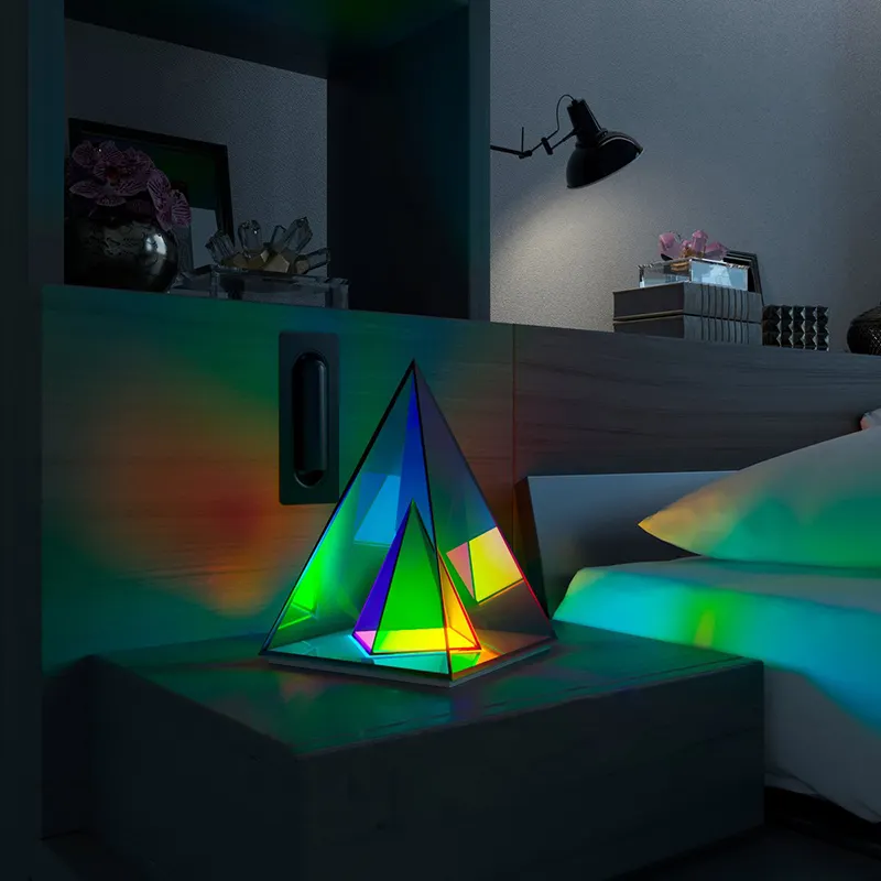 Modern Popular Acrylic Pyramid Triangle Night Light Bedroom Bedside Multicolor Cube Lamp Table