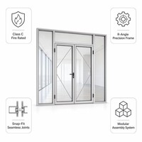 Porte de cloison en acier et verre ignifuge de classe C sur mesure, série 50/60, cloison modulaire intérieure pour bureaux commerciaux