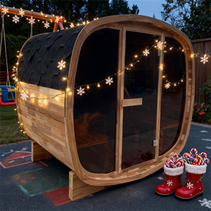 Sauna à vapeur carré extérieur pour 2 à 4 personnes, construction en cèdre rouge avec verre teinté, chauffage 6 kW, pour jardin, patio, cour. - Product Image 1