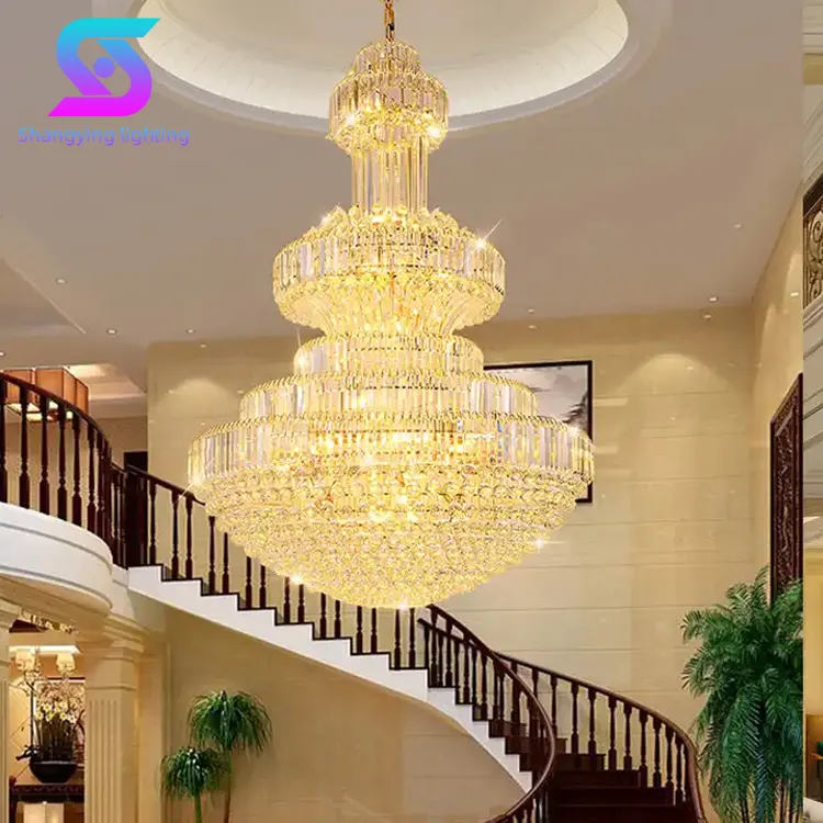 Lámpara colgante dorada para restaurante, luces colgantes de lujo de cristal moderno, sala de estar, villa, candelabro Led decorativo de cristal