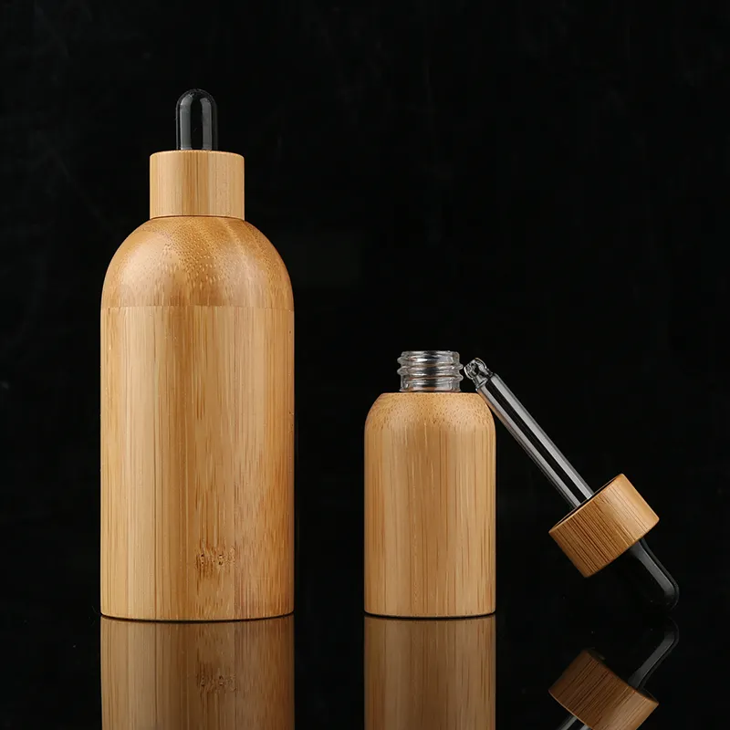 5ml 10ml 15ml 30ml 50ml 100ml Bambus kappe Öltropfen Glas Innen flasche Bambus ätherische Öl flasche mit Tropfer