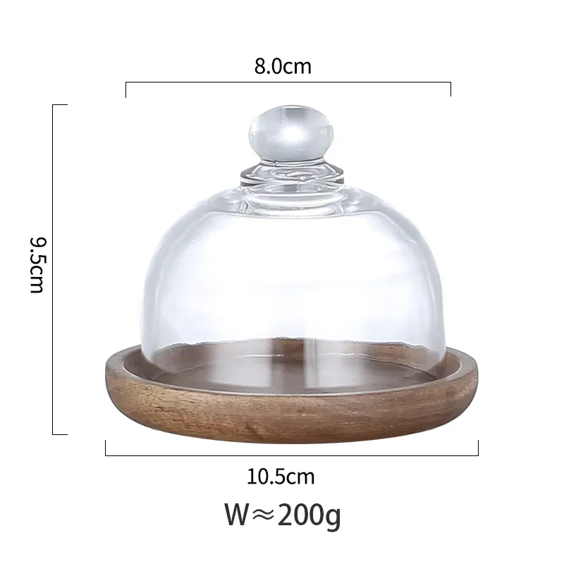 Hotesell wooden cake plate with glass cover/dome wooden cake stand for wedding Birthday party
