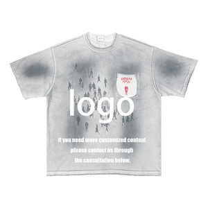 T-shirt Vintage American Psycho con Stampa Americana, Vestibilità Larga, Effetto Lavato, Tinta Effetto Fango, Effetto Consumato e Strappato, Grafica Vintage, 100% Cotone - Product Image 2