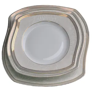 Servizio di <span class=keywords><strong>piatti</strong></span> in porcellana da <span class=keywords><strong>18</strong></span> pezzi con motivo intarsiato in oro, design moderno, lavabile in lavastoviglie, per 6 persone - Product Image 2
