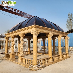 Gazebo <span class=keywords><strong>de</strong></span> pilar <span class=keywords><strong>de</strong></span> piedra <span class=keywords><strong>de</strong></span> mármol fuerte tallado a mano al aire libre grande con tapa <span class=keywords><strong>de</strong></span> hierro - Product Image 6
