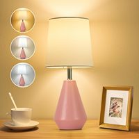 Petite lampe de chevet pour chambre à coucher, lampe de lecture de bureau avec 3 températures de couleur, lampe de chevet en céramique de 15,5 pouces avec abat-jour en tissu