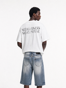 <span class=keywords><strong>YOFA</strong></span> Herren Maßgeschneiderte Hochwertige Baumwoll-Jeansshorts im Amerikanischen Stil, Hellblau, Vintage-Waschung, Weites Bein, Locker Sitzende Hose - Product Image 2