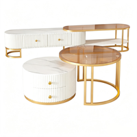 Ensemble de tables basses modernes en pierre de luxe léger avec cadre en bois, design combiné décoratif pour salon
