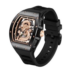 Luxury Waterproof Hollow Out <b>Automatic</b> Watch Dragon Dial Barrel Men Sports <b>Wristwatch</b> Mechanical Movement Silicone Strap Watches - Product Image 2