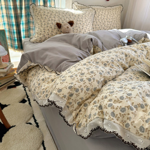 Parure de lit vintage à volants floraux 100 % coton pur, douce pour <span class=keywords><strong>la</strong></span> peau, style <span class=keywords><strong>princesse</strong></span> coréenne, disponible en 4 pièces - Product Image 2
