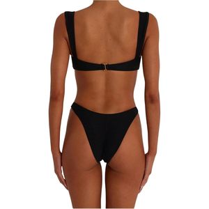 Ensemble de bikini deux pièces pour femme, coupe haute, avec anneau métallique personnalisé, style bandeau, maillot de bain sexy brésilien échancré en Spandex et Nylon extensible - Product Image 3