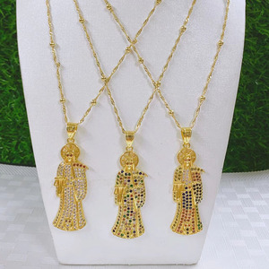 Collar Religioso Católico con Amuleto de Santa <span class=keywords><strong>Muerte</strong></span>, Chapado <span class=keywords><strong>en</strong></span> Oro de 18K, con Circonitas Cúbicas, Cadena de Santería - Product Image 6