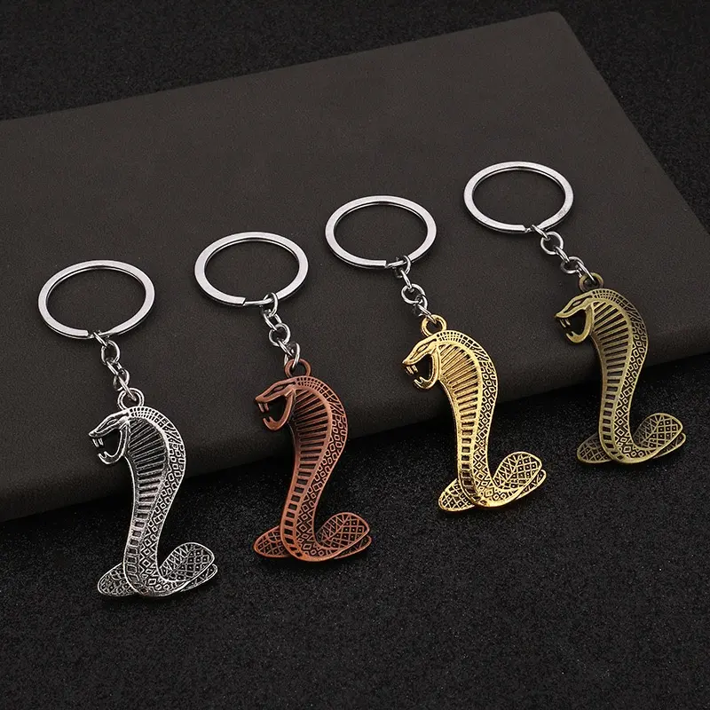 good stock metal snake keychain vintage cobra snake branded keychain head venomous snake car sticker keyring