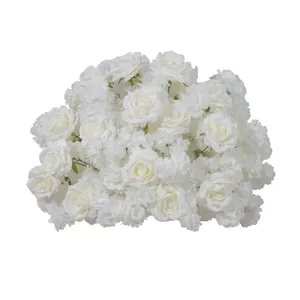 Décoration de mariage, anniversaire, banquet : grandes boules de fleurs blanches en cerisier et roses de 80/70/60/50 cm, décoration de table avec vases et porte-bougie - Product Image 6
