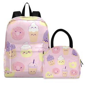 Kawaii Pink Kids Backpack <b>Set</b> with <b>Lunch</b> Bag Cute Donut Ice Cream Print Lightweight School Bags for Girls Kindergarten Preschool - Product Image 1