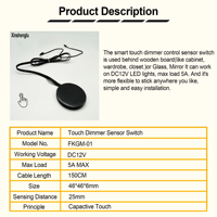 Interruptor Táctil Inteligente de 60W 12V 5A con Conector SM para Luces LED de Gabinete de Menos de 25MM, Sensor Táctil de Mármol