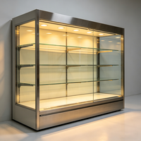 Vitrine de présentation de bijoux moderne, grande, dorée, avec éclairage LED, étanche, verrouillable, sur pied, avec étagères en verre pour magasin