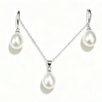 Parure de bijoux classique en perles d'eau douce en forme de riz, plaqué or, argent 925, boucles d'oreilles et collier, cadeau de mariée, parures de bijoux unisexe de qualité supérieure