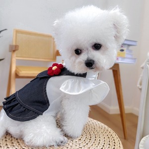 Pet circle dog and <b>cat</b> <b>clothes</b> pocket skirt collection denim floral small and medium dog little red flower overall dress - Product Image 2