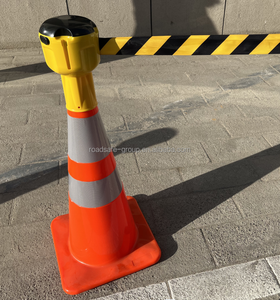 Allarme stradale in plastica sicuro per strada 9 metri giallo rosso nastro di sicurezza barriera per il traffico a cono cintura retrattile - Product Image 3