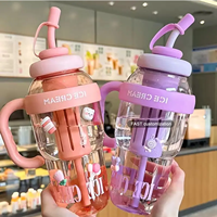 Usine En Gros Enfants 1200ml Café Bouteille En Plastique Mignon Grande Capacité Grand Ventre Tasse Étanche Paille Thé Filtre Sans Bpa