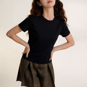T-shirt à manches courtes en coton peigné, infroissable <span class=keywords><strong>et</strong></span> triple protection, pour <span class=keywords><strong>femme</strong></span>, style coréen, col rond, classique, pour l'été - Product Image 2