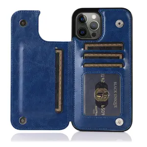 crazy horse pattern leather mobile phone case multi-function bracket anti-fall mobile phone leather case for iphone 15 14