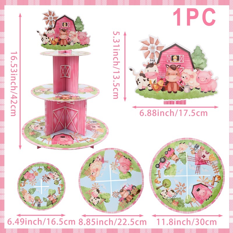 BLANCO-Soporte de pastel de animales de granja-1 set