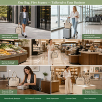 Sac fourre-tout en toile blanche de taille moyenne avec logo imprimé personnalisé, poignée longue, bouton-pression et motif losanges pour supermarché, usine OEM