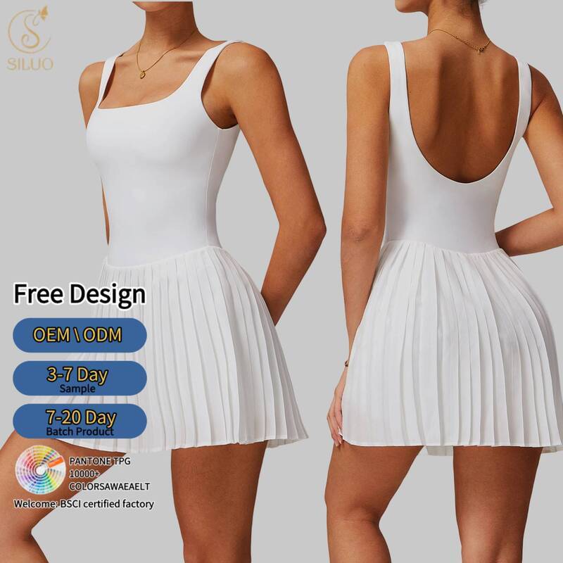 Women's Lightweight Printed Pleated Sportswear Set High Stretch Gym Dress Yoga Tennis Breathable Quick Dry Pocket Summer OEM